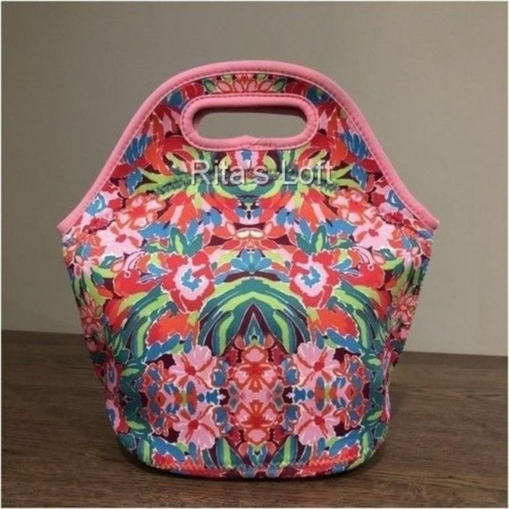 Floral Neoprene Zippered Lunch Bag Tote -‎ New